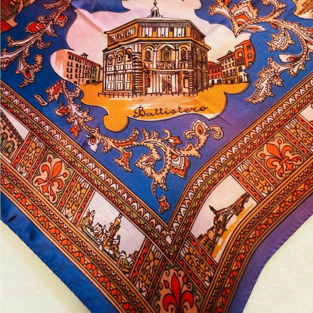 Scarf of Florence, Italy with Vibrant Blue and Orange Hues NWOT - Picture 8 of 12